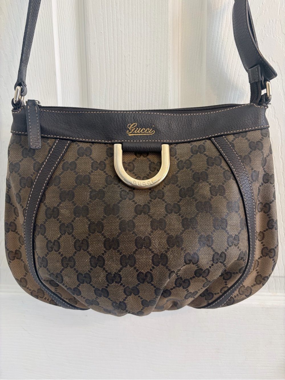 Authentic Gucci Abbey Crossbody Shoulder Bag GG Canvas Leather Beige Brown VTG